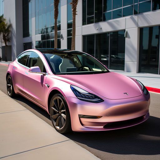 #Automóvil #eléctrico #rosa #claro #metálico