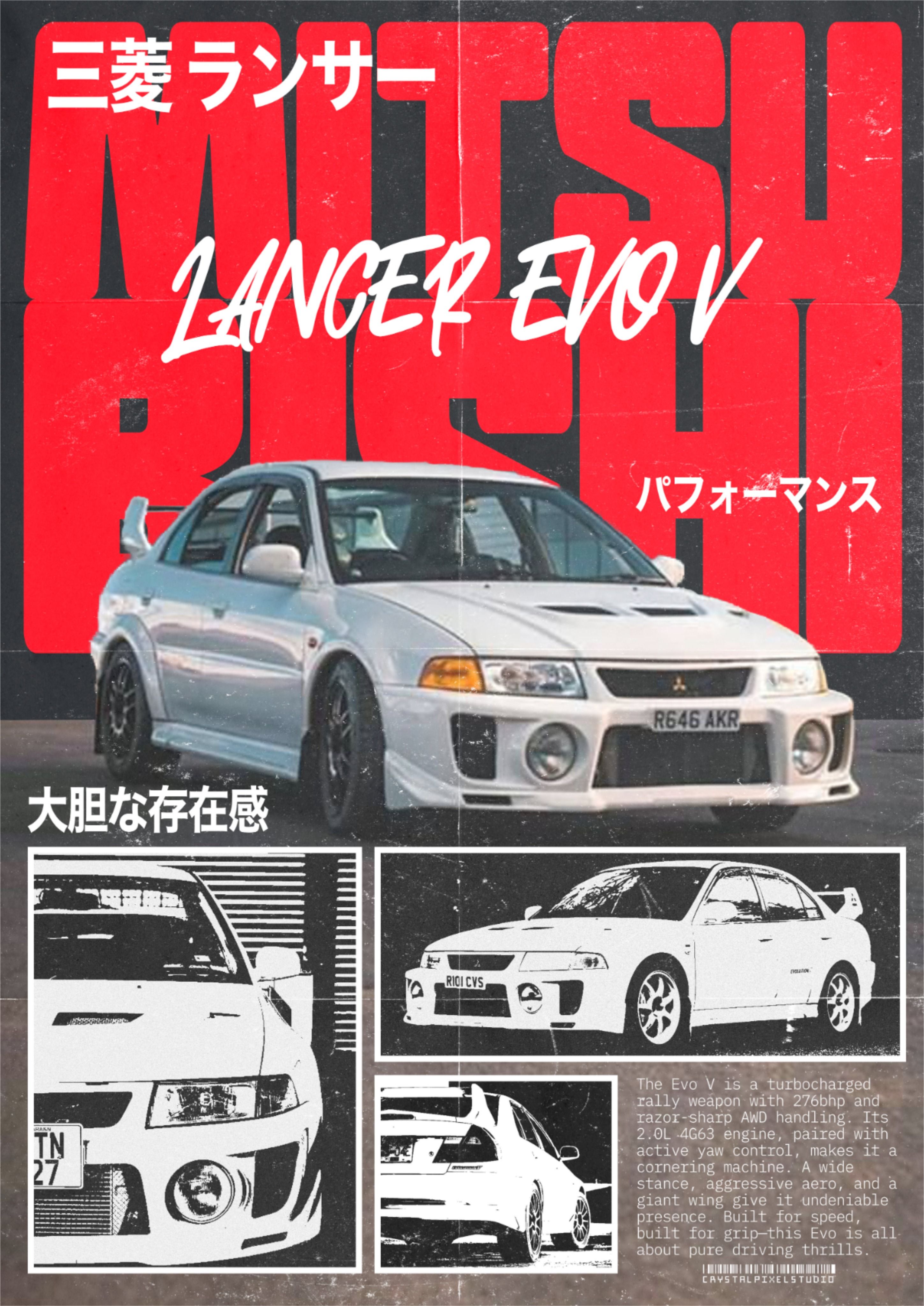 Mitsubishi Lancer Evo V Poster | Clean JDM Art Print for Garage & Workspace