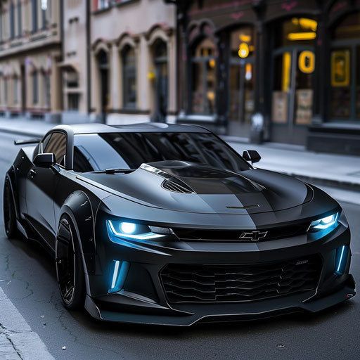 #Automóvil #clásico #Chevrolet #Camaro #con #acabado #negro #mate #futurista #estilo #agresivo