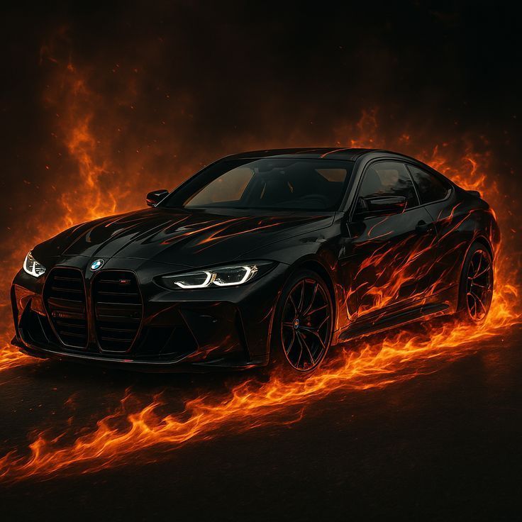 #black #bmw #car #fire #background