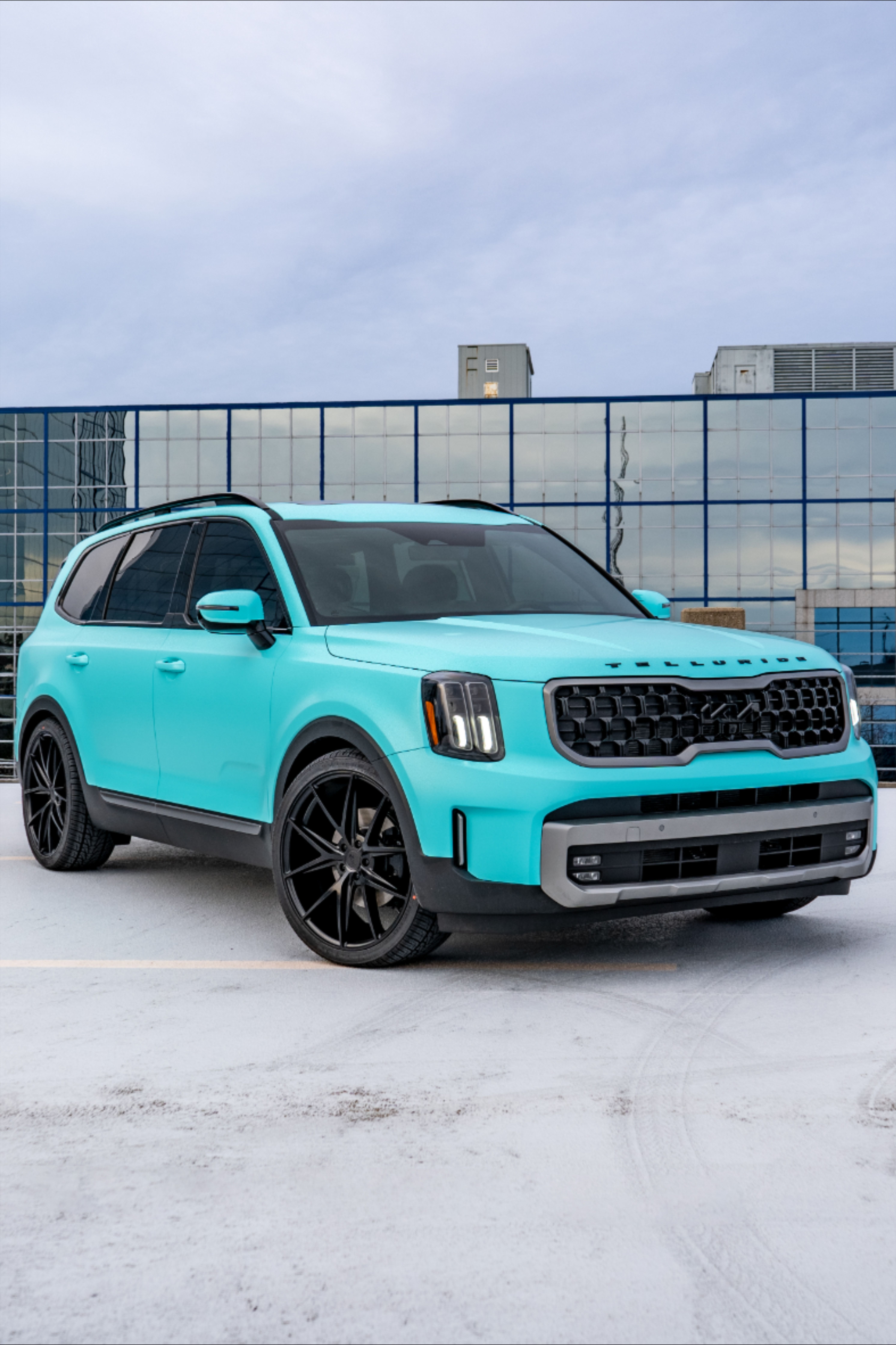 Custom 2023 Kia Telluride with a Chrome Delete and Satin Color Change Wrap
