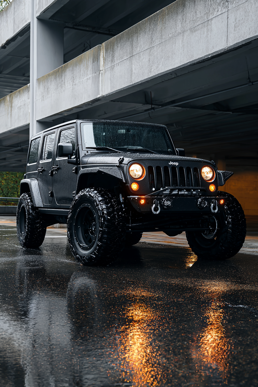 #Black #modified #Jeep #rain