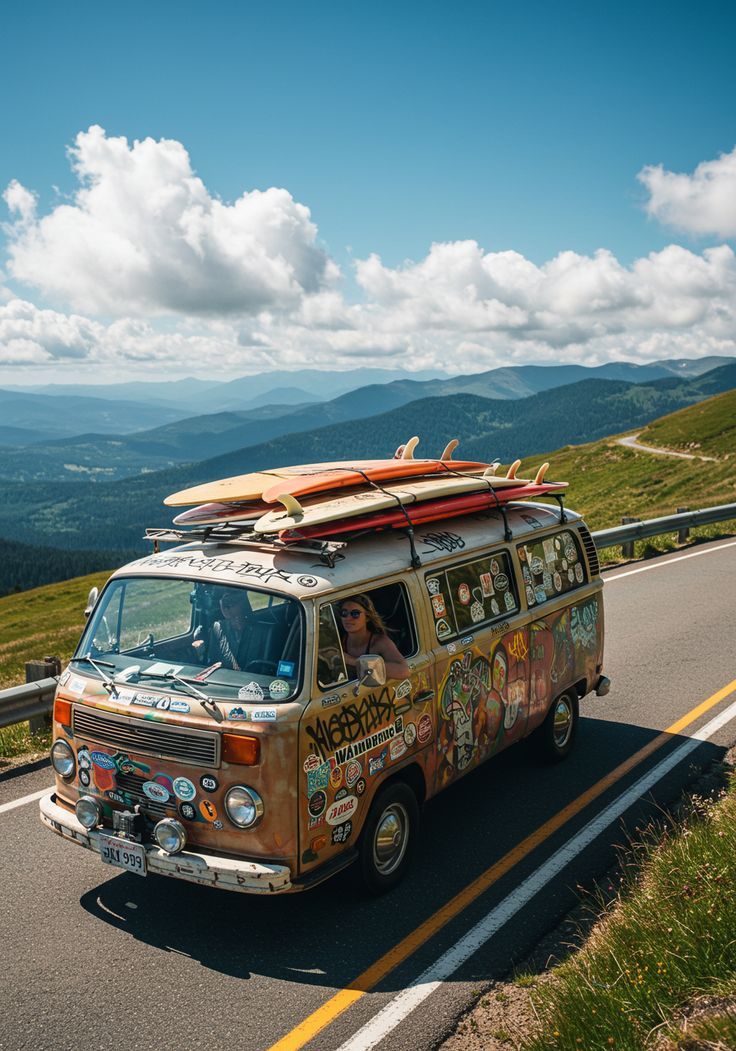 #Mountain #Surfari #Van #Road #Trip #Surfboards #Scenic #Drive