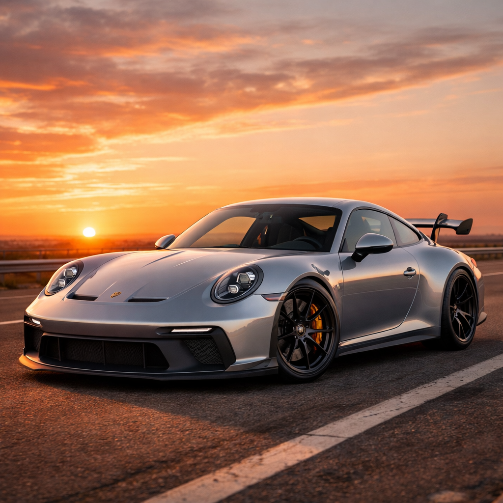 #Porsche #GT3 #Sunset #Silver #Supercar #Aesthetic #Luxury #Performance #Car