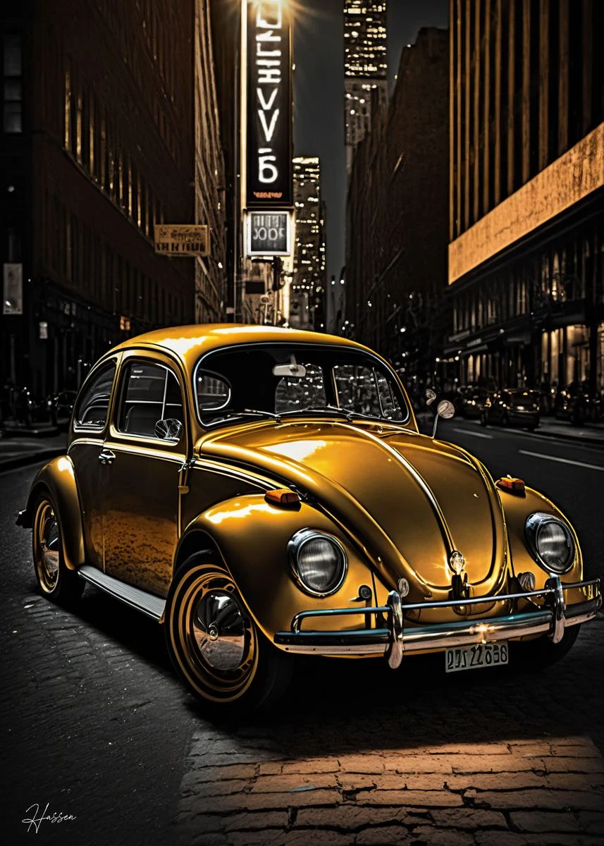 #BEETLE #GOLD #CAR #Poster #picture #metal #print #paint #hassen #bouchemma #Displate