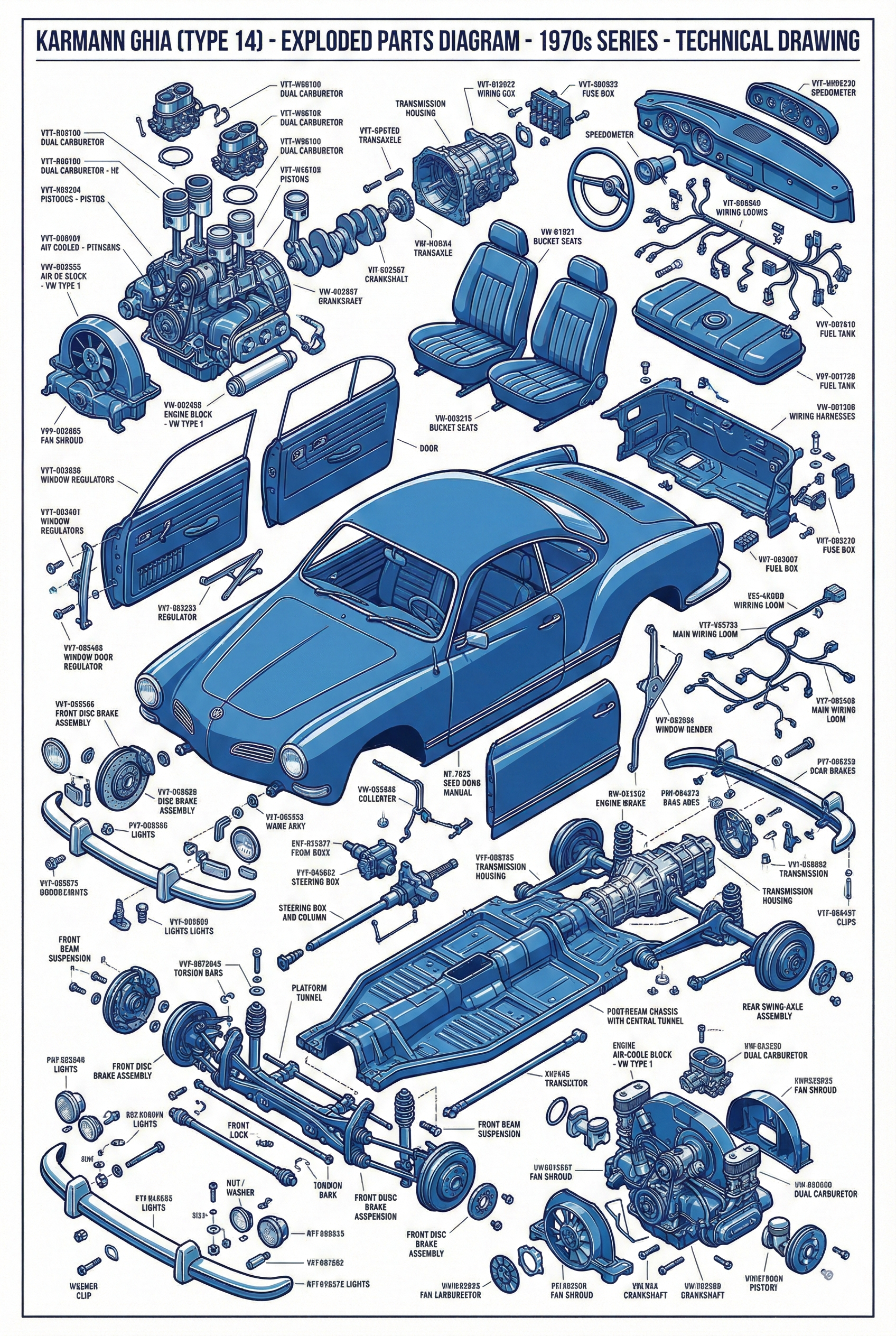 #Exploded #Parts #Diagram #1970s #Volkswagen #Karmann #Ghia