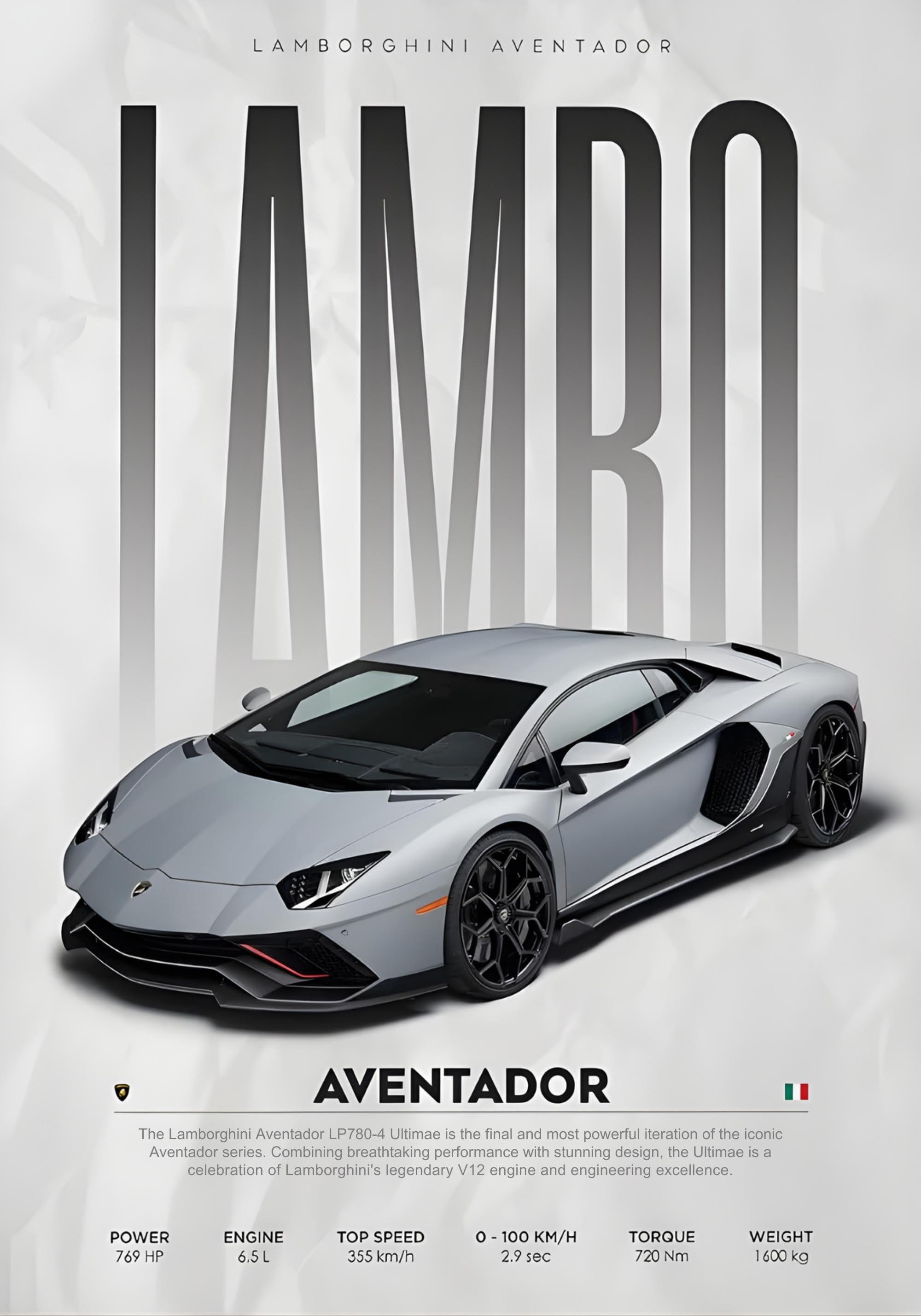 LAMBORGHINI VENENO HURACAN COUNTACH - 70x100cm